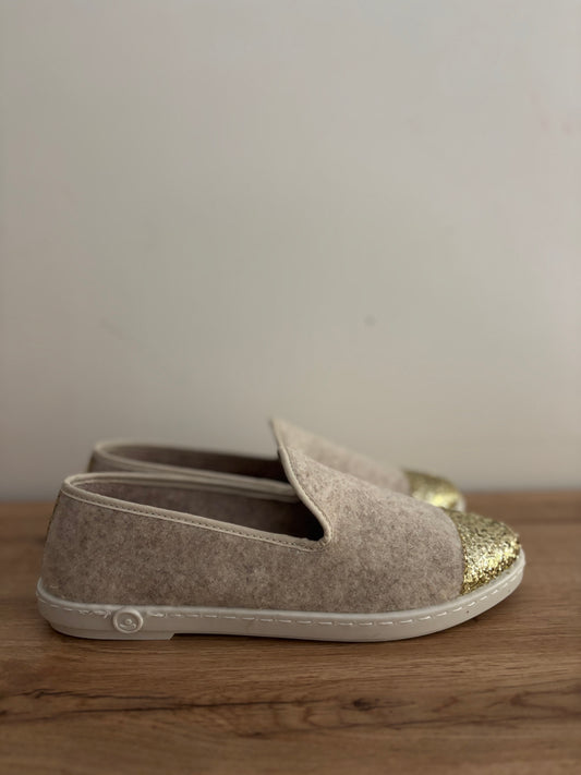 Chausson en laine beige paillette
