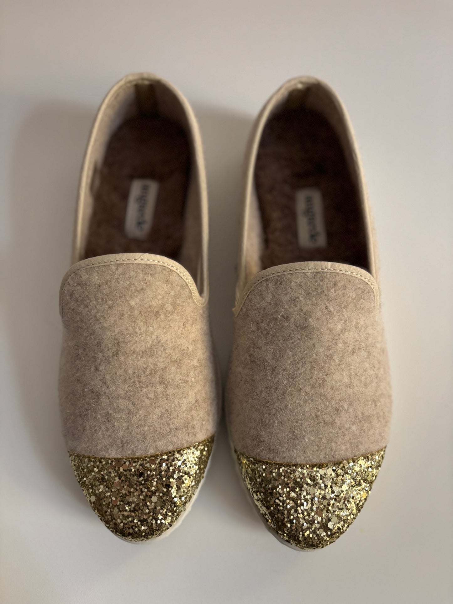 Chausson en laine beige paillette
