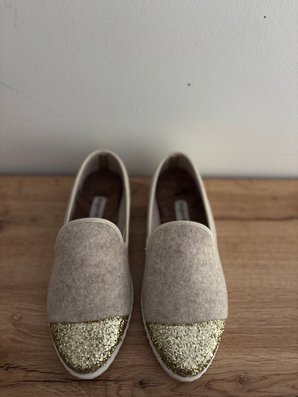 Chausson en laine beige paillette