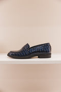 MY001/04 Mocassins croco vernis bleu marine