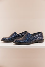 MY001/04 Mocassins croco vernis bleu marine