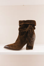M2726 Bottines en daim à franges chocolat