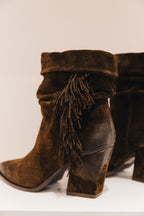M2726 Bottines en daim à franges chocolat
