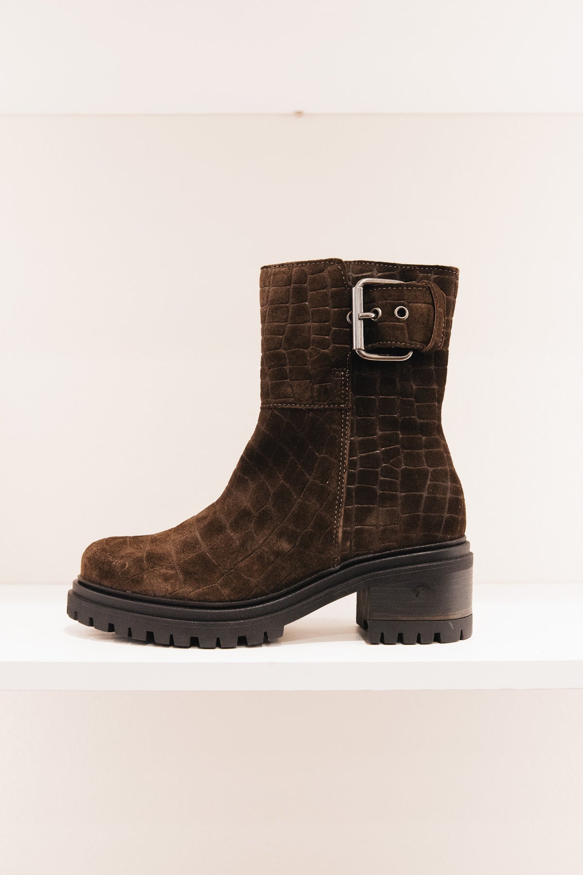 Shelly cuir velours croco marron