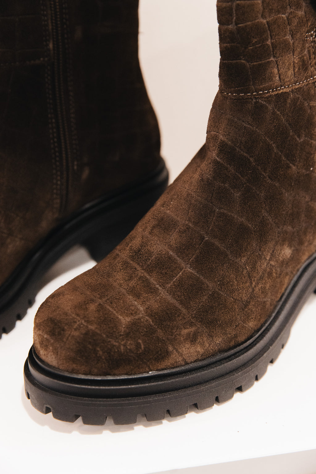 Shelly cuir velours croco marron