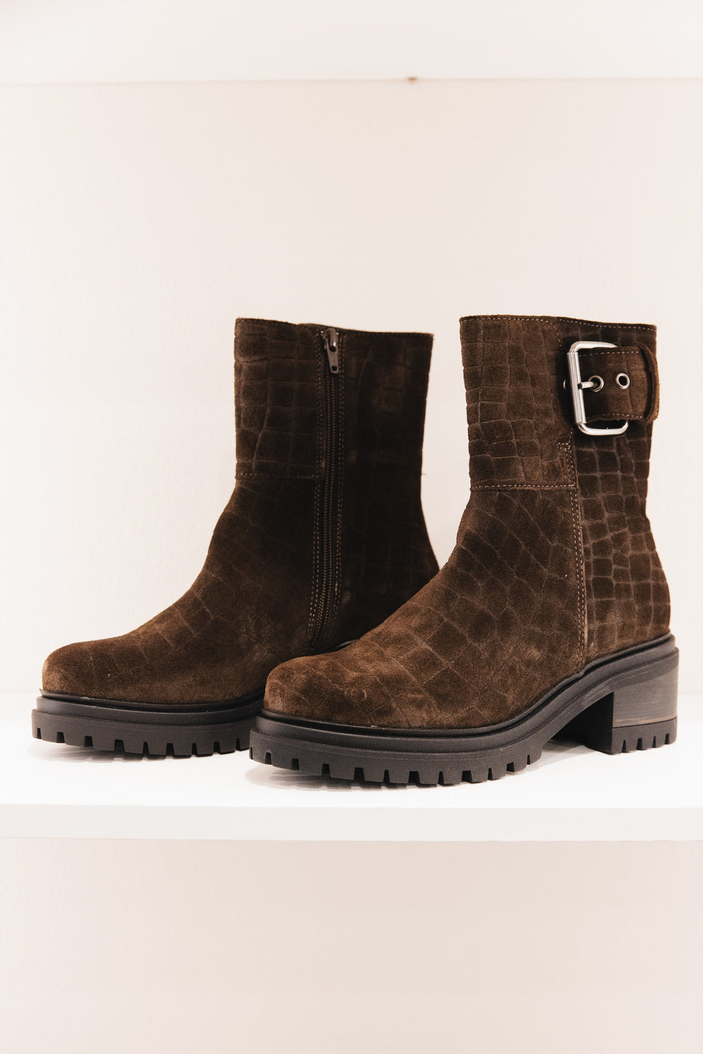 Shelly cuir velours croco marron