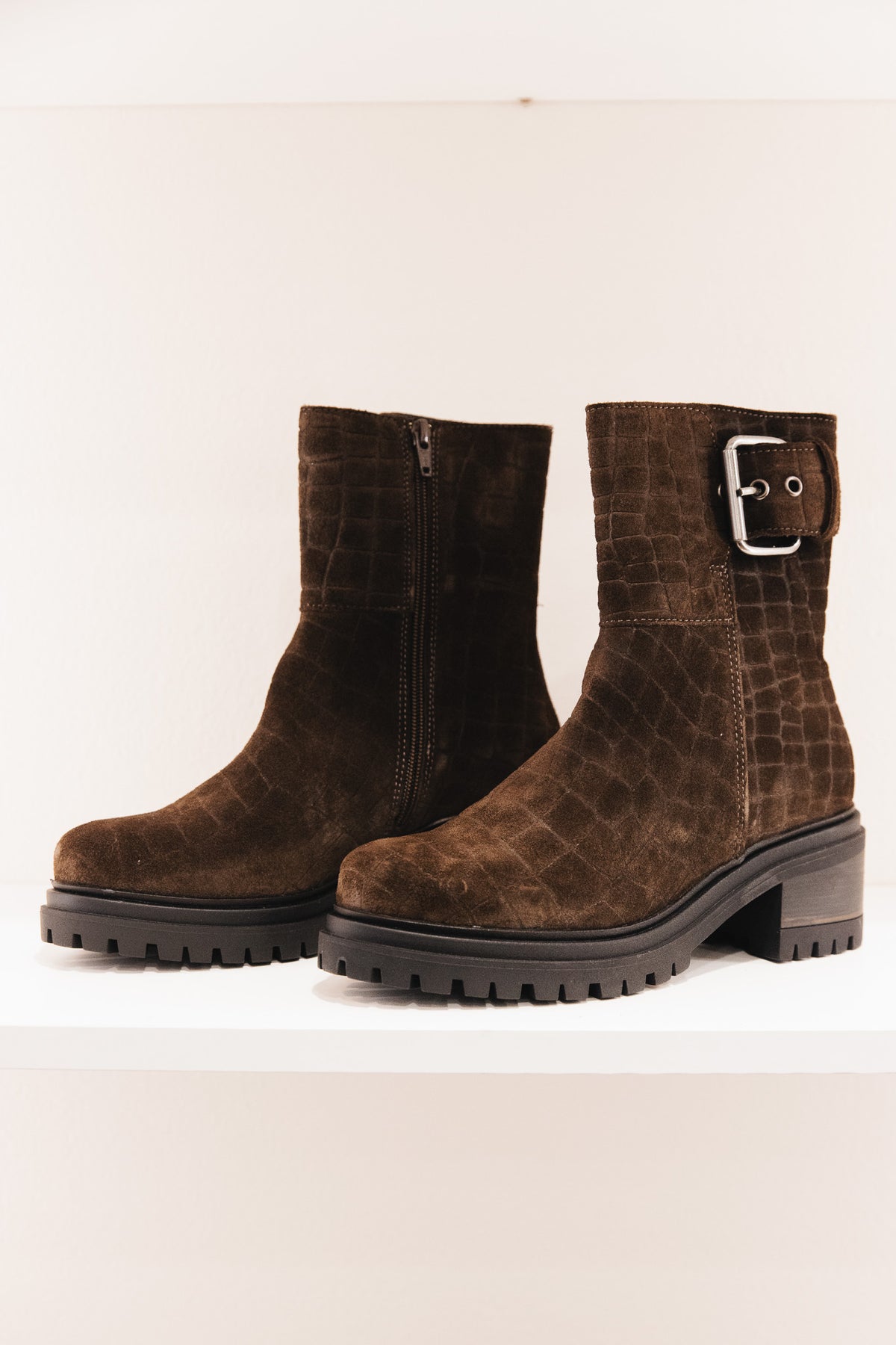 Shelly cuir velours croco marron