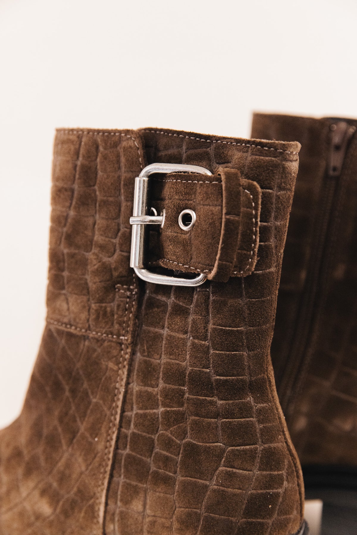 Shelly cuir velours croco marron