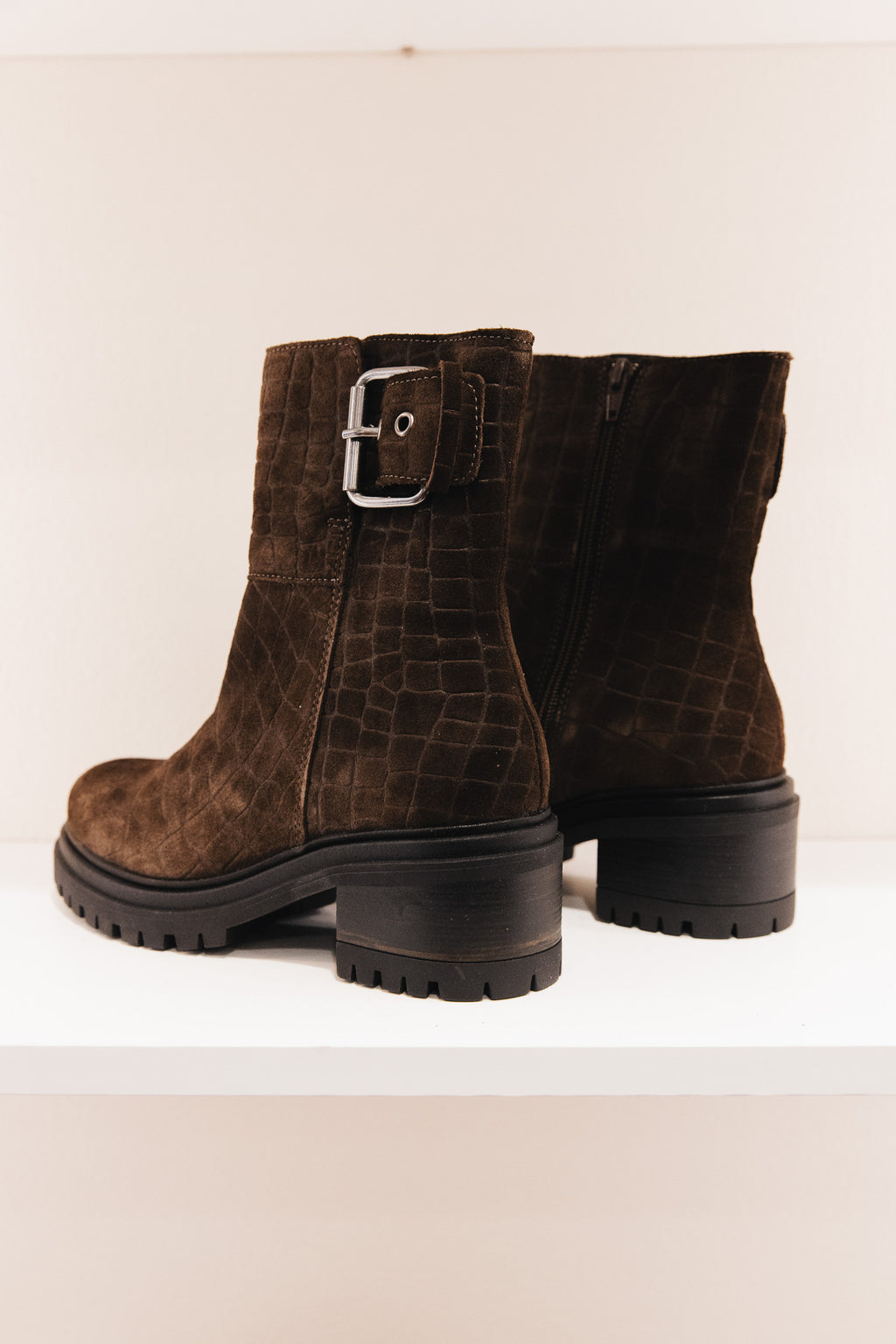 Shelly cuir velours croco marron