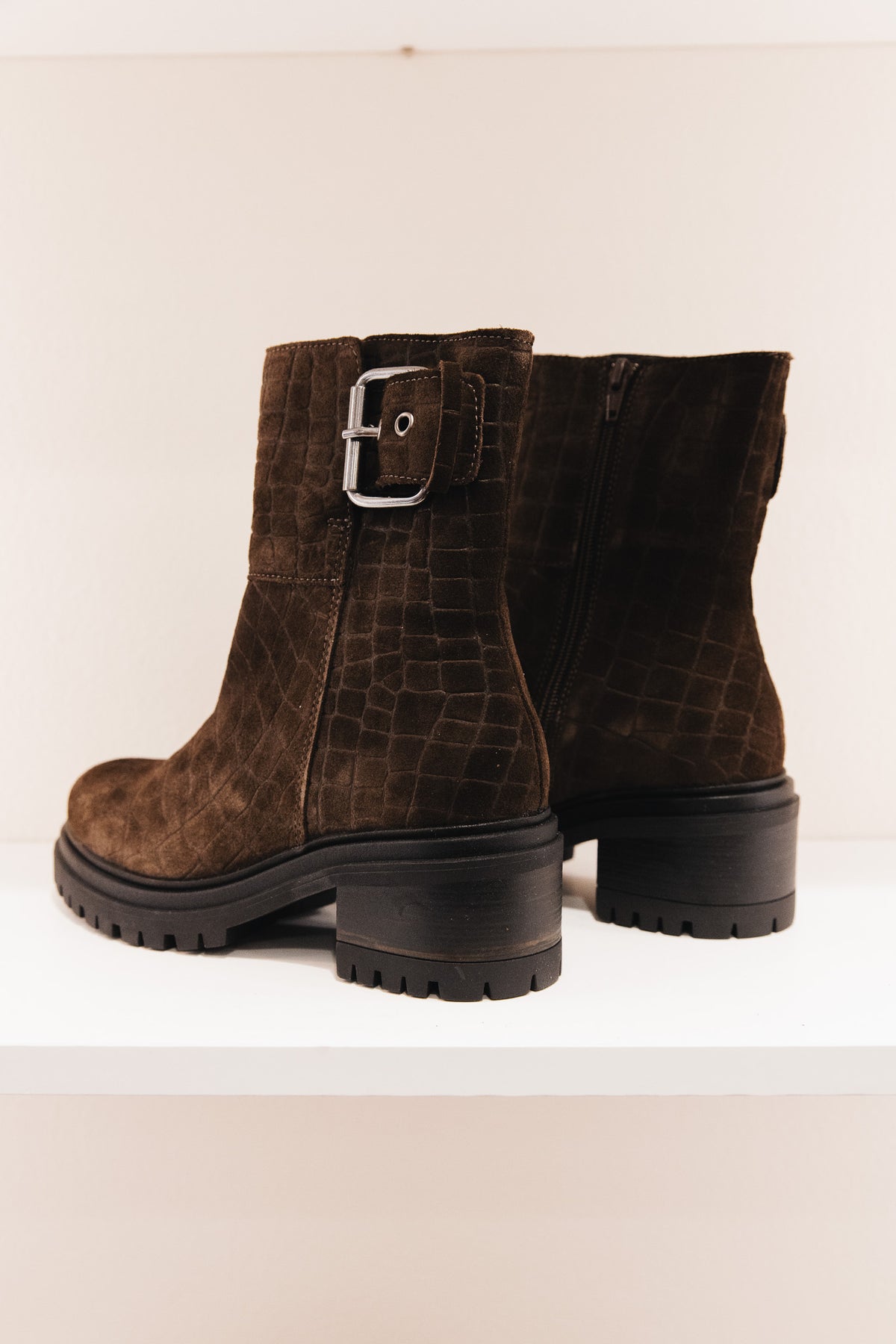 Shelly cuir velours croco marron