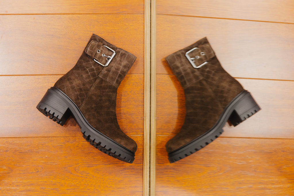 Shelly cuir velours croco marron