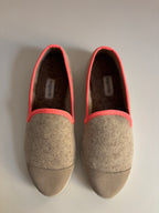 Chausson en laine beige rose fluo