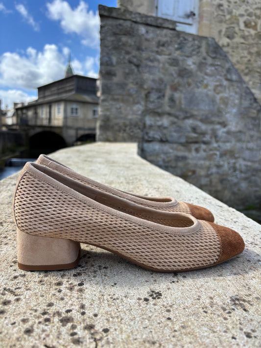 KANA CUIR VELOURS PERFO BEIGE/CHAMOIS