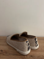 Chausson en laine beige léopard