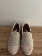 Chausson en laine beige et rose poudré