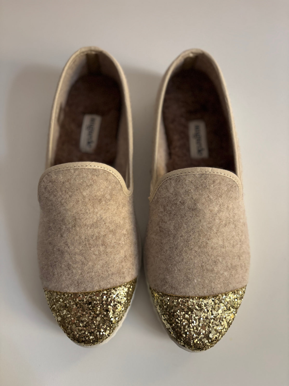 Chausson en laine beige paillette