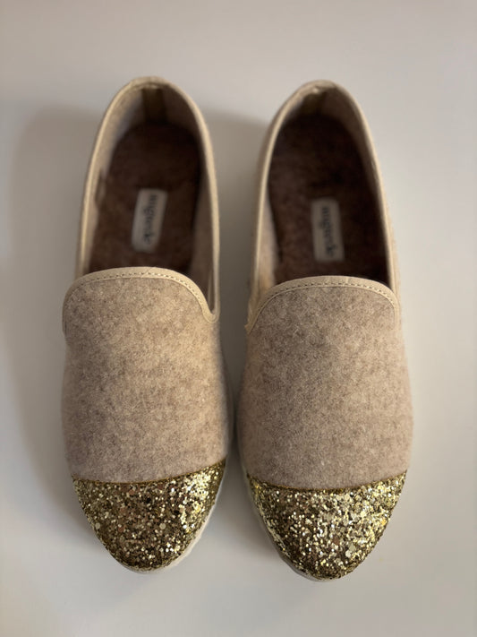 Chausson en laine beige paillette